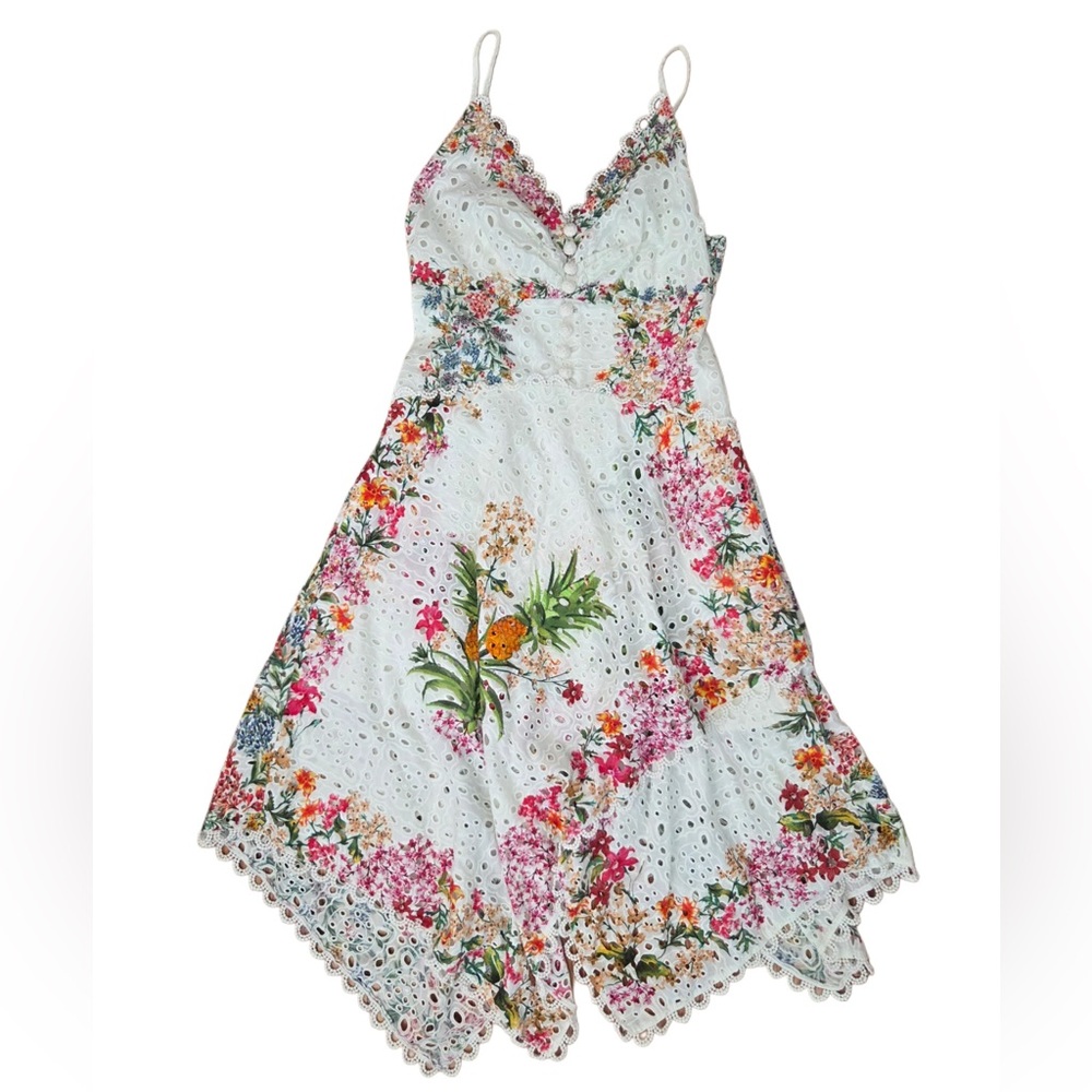 FARM Rio White Cotton Floral Print Multicolor Eyelet Dress!